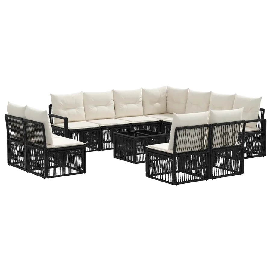 Ensemble de canapé de jardin 12 pcs Noir polyrotin - 2