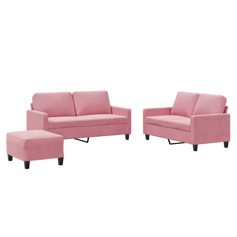 Ensemble de canapés 3 pcs avec coussins Rose Velours - 2