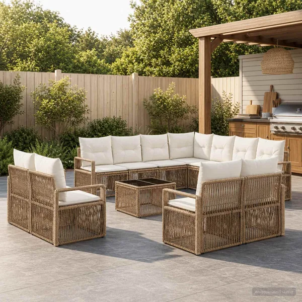 Ensemble de canapé de jardin 12 pcs Beige polyrotin