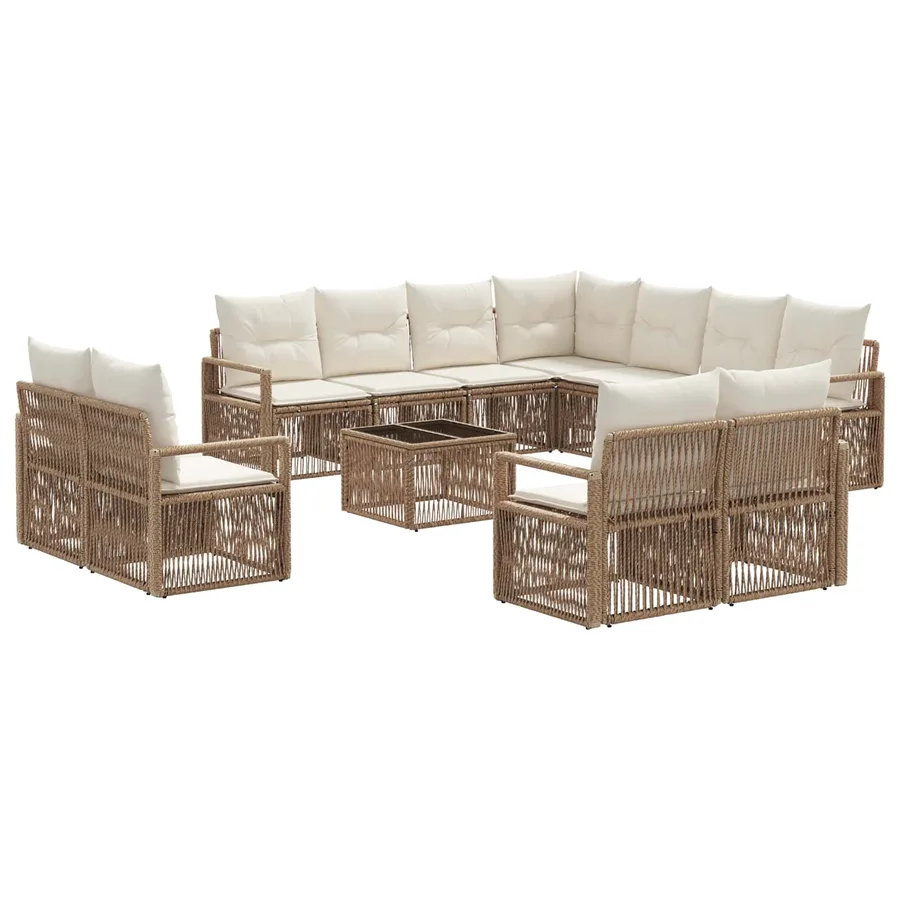 Ensemble de canapé de jardin 12 pcs Beige polyrotin - 2