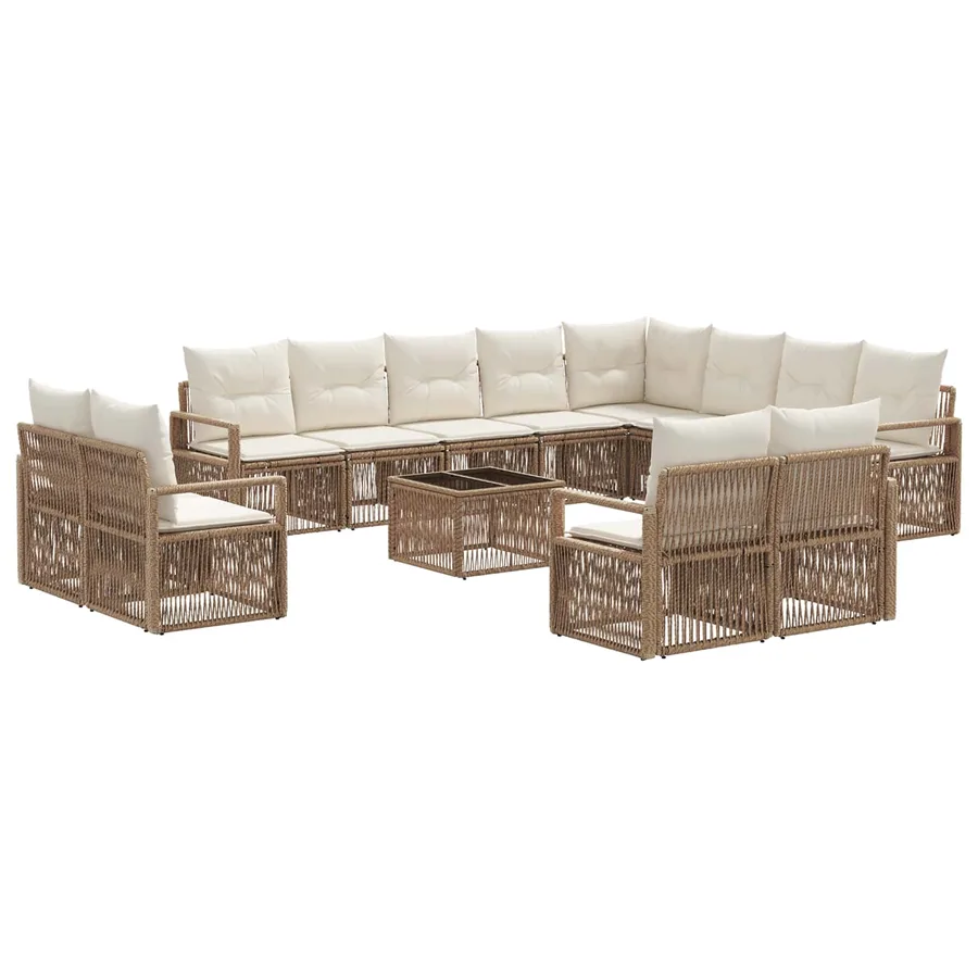 Ensemble de canapé de jardin 13 pcs Beige polyrotin - 2