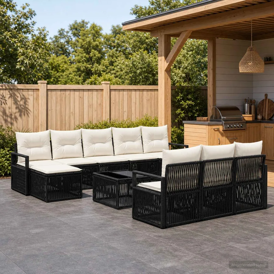 Ensemble de canapé de jardin 11 pcs Noir polyrotin