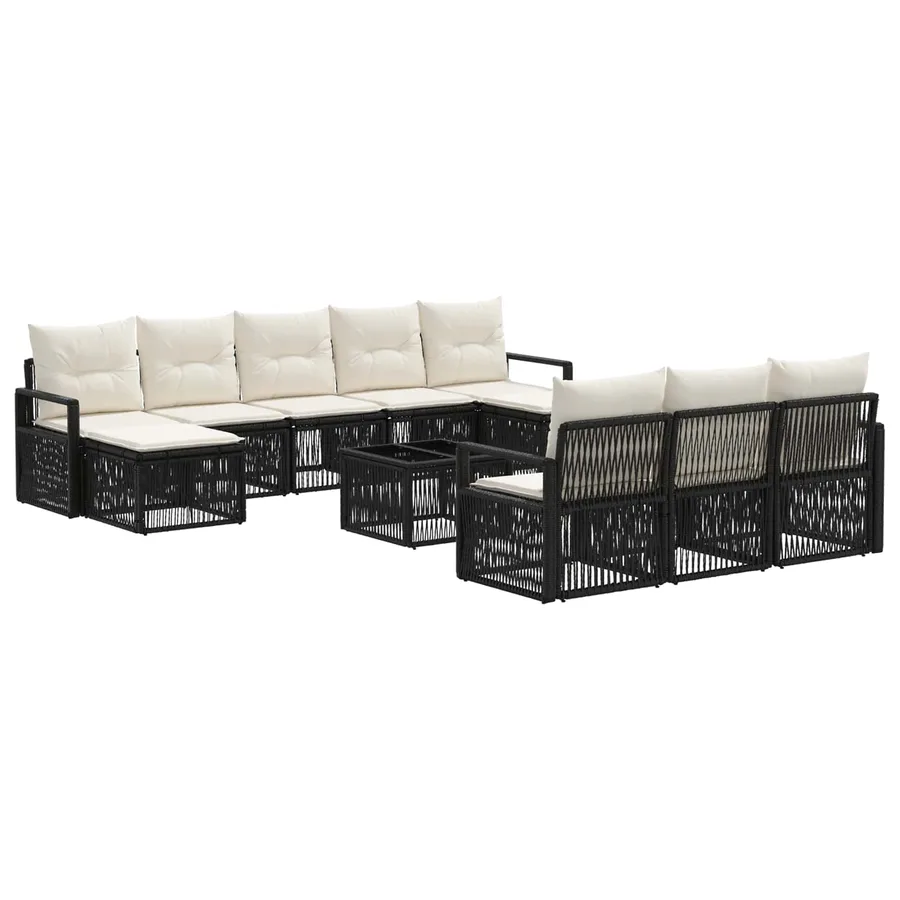 Ensemble de canapé de jardin 11 pcs Noir polyrotin - 2