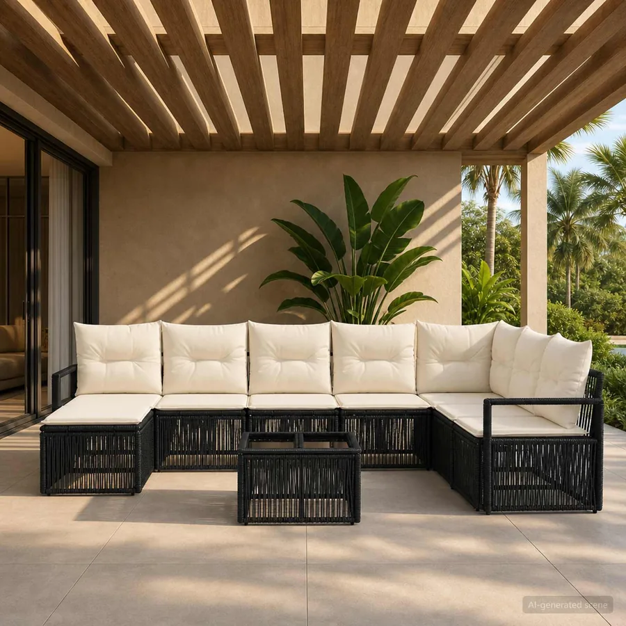 Ensemble de canapé de jardin 9 pcs Noir polyrotin