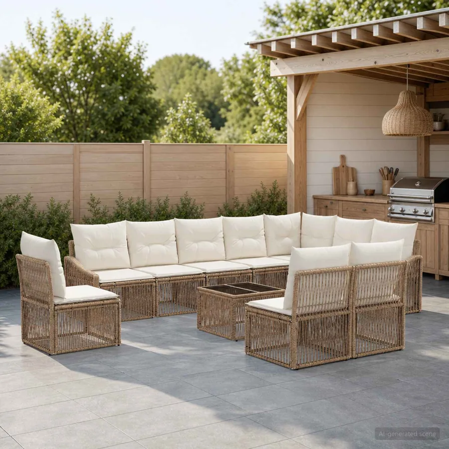 Ensemble de canapé de jardin 11 pcs Beige polyrotin