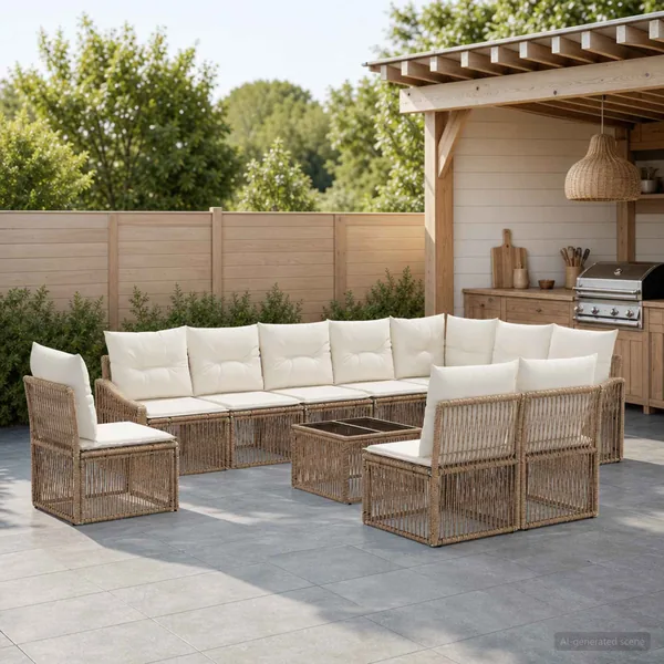 Ensemble de canapé de jardin 11 pcs Beige polyrotin