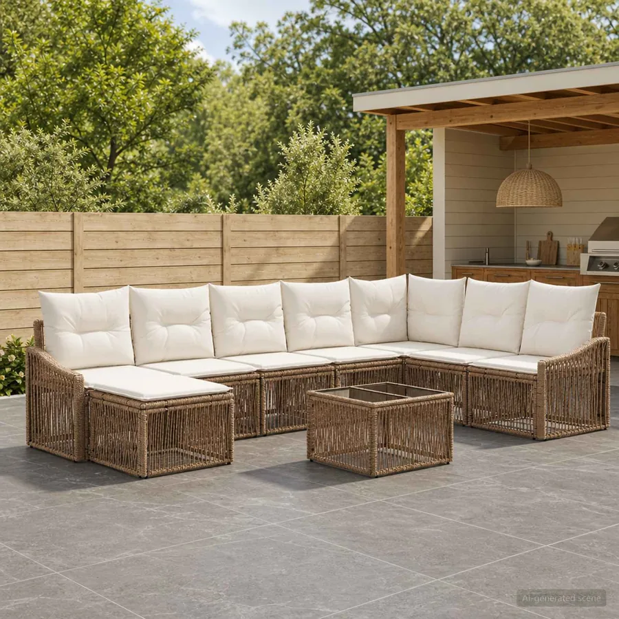 Ensemble de canapé de jardin 9 pcs Beige polyrotin