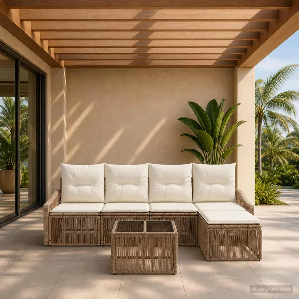 Ensemble de canapé de jardin 6 pcs Beige polyrotin