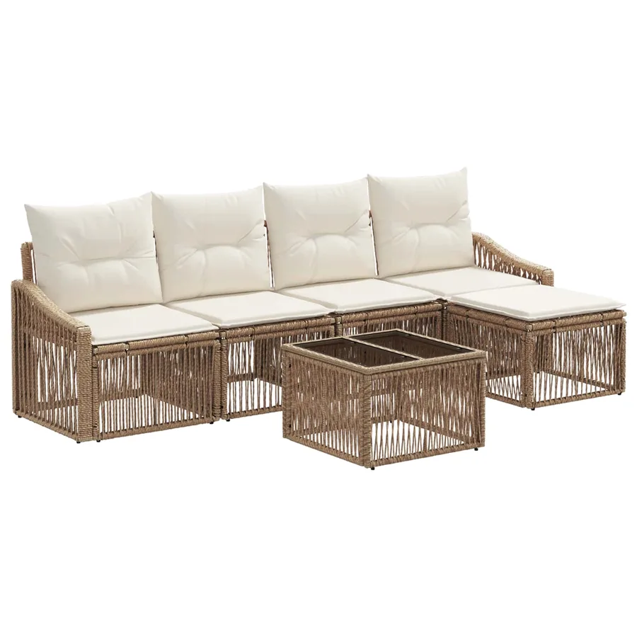 Ensemble de canapé de jardin 6 pcs Beige polyrotin - 2