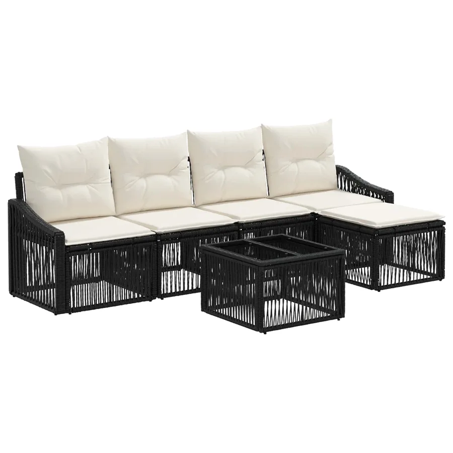 Ensemble de canapé de jardin 6 pcs Noir polyrotin - 2