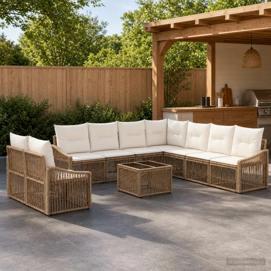 Ensemble de canapé de jardin 10 pcs Beige polyrotin