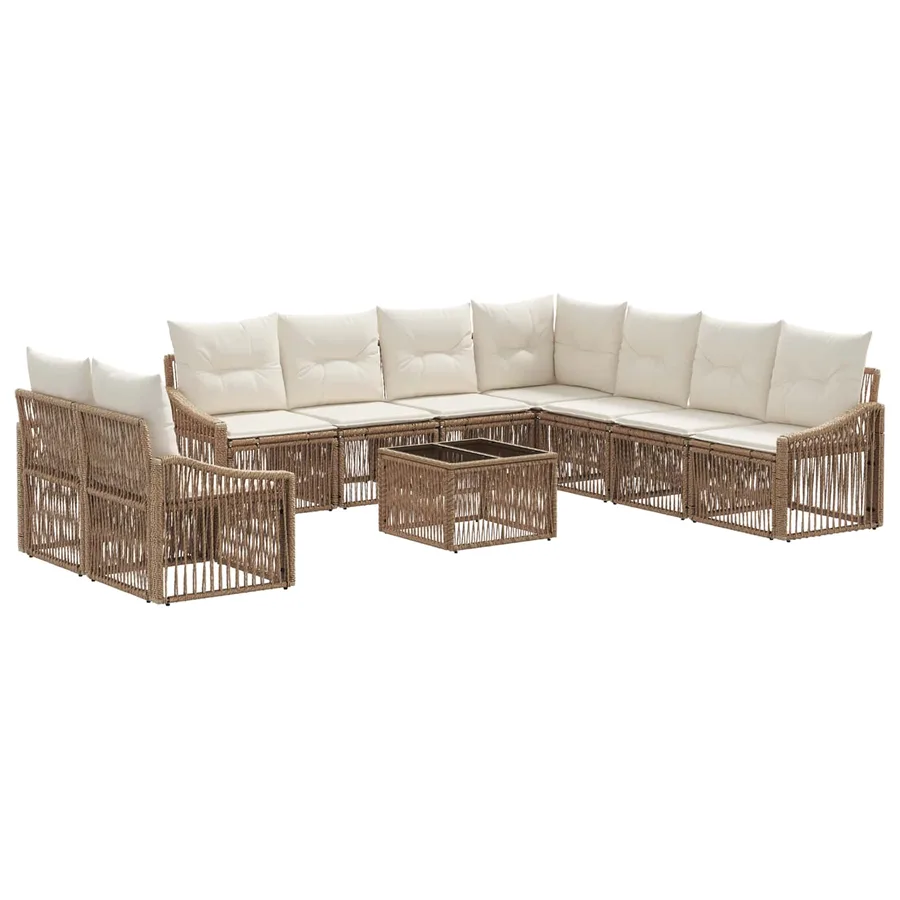 Ensemble de canapé de jardin 10 pcs Beige polyrotin - 2