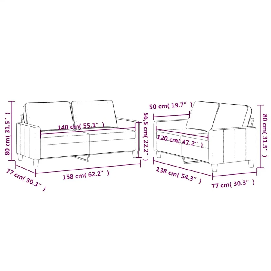 Ensemble de canapés 2 pcs avec coussins Jaune Velours - 6