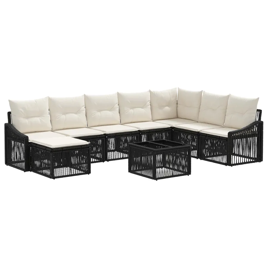Ensemble de canapé de jardin 9 pcs Noir polyrotin
