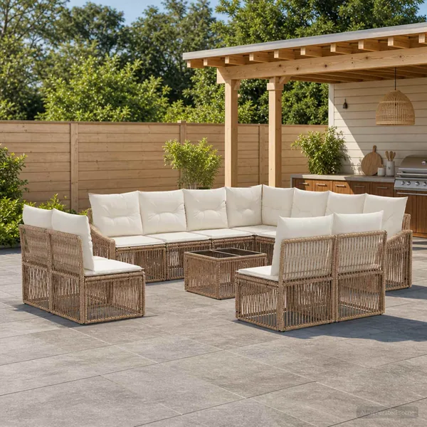 Ensemble de canapé de jardin 12 pcs Beige polyrotin