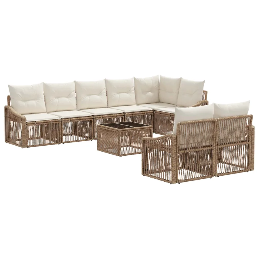 Ensemble de canapé de jardin 9 pcs Beige polyrotin - 2