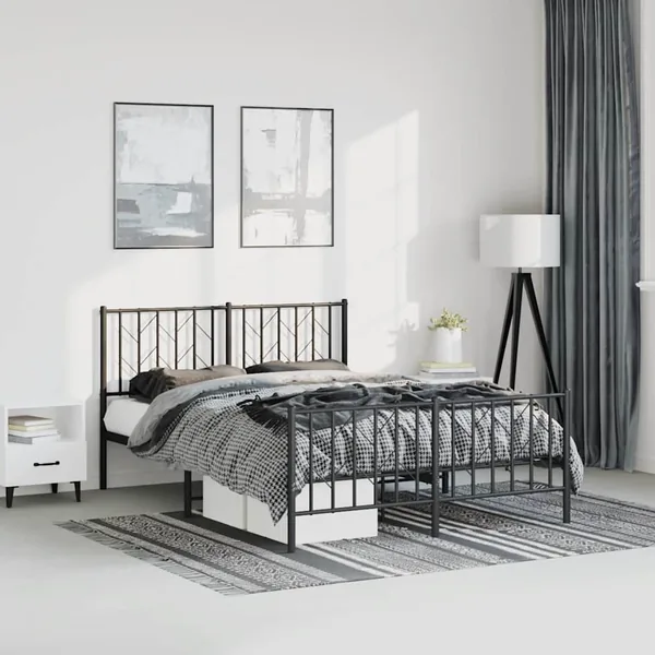 Cadre de lit métal sans matelas avec pied de lit noir 150x200cm