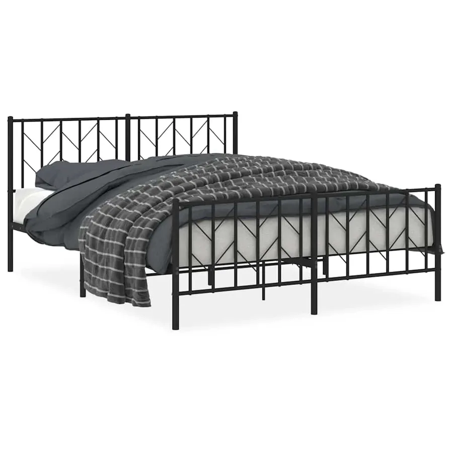 Cadre de lit métal sans matelas avec pied de lit noir 150x200cm - 2
