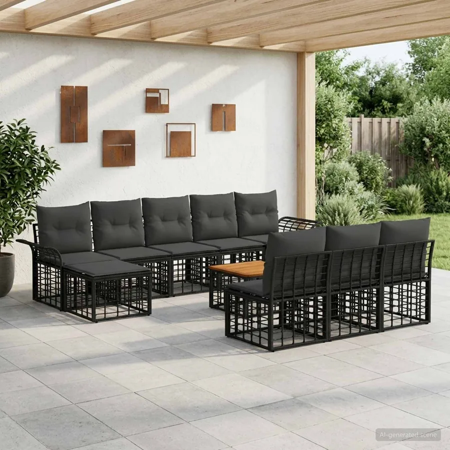 Ensemble de canapés d'extérieur 11 pcs Noir et Gris foncé