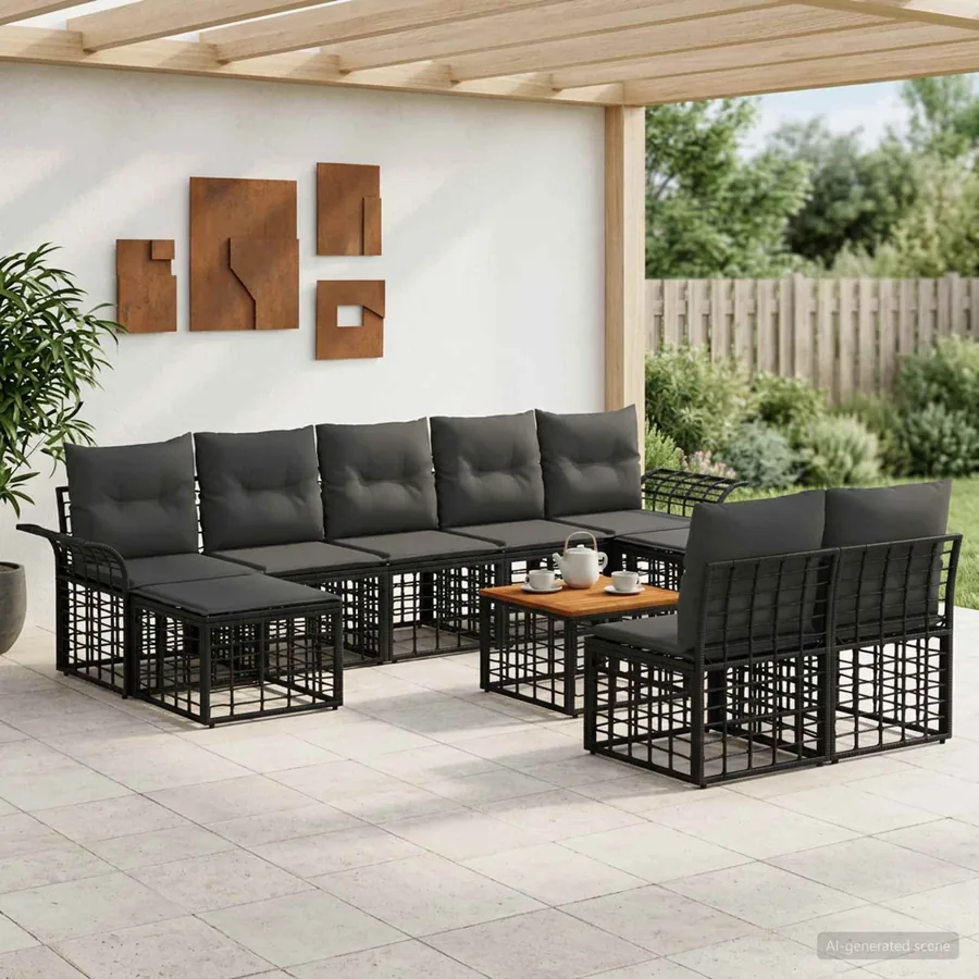 Ensemble de canapés d'extérieur 10 pcs Noir et Gris foncé