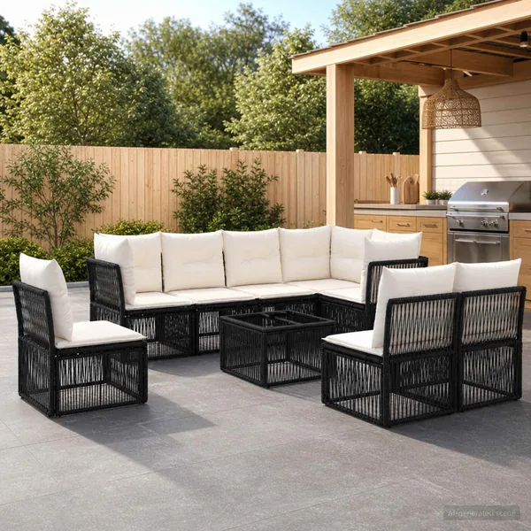 Ensemble de canapé de jardin 9 pcs Noir polyrotin