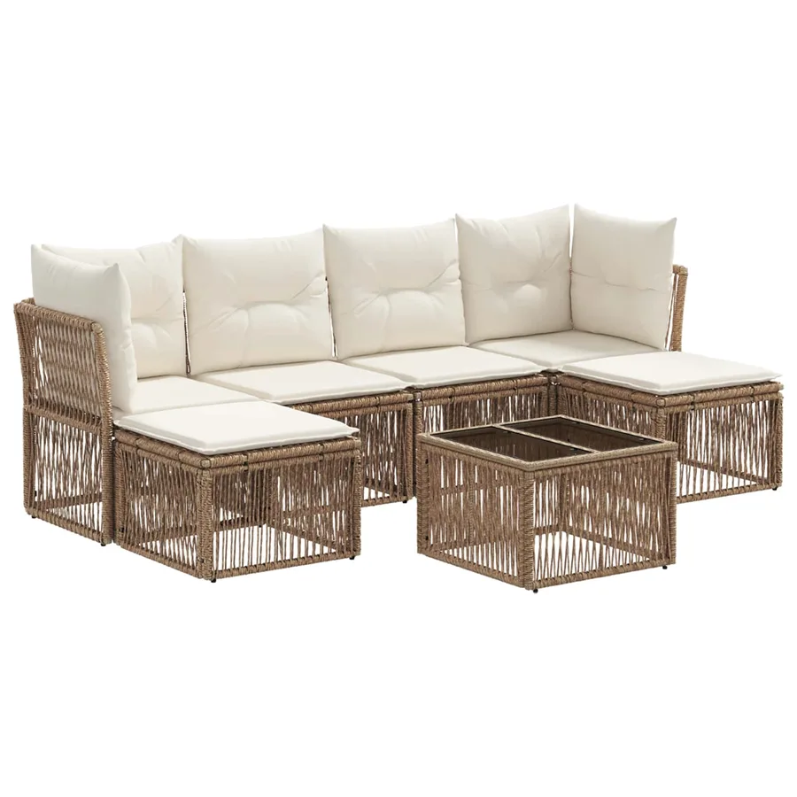 Ensemble de canapé de jardin 7 pcs Beige polyrotin - 2