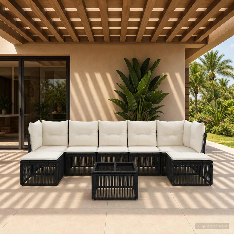Ensemble de canapé de jardin 8 pcs Noir polyrotin