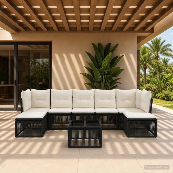 Ensemble de canapé de jardin 8 pcs Noir polyrotin