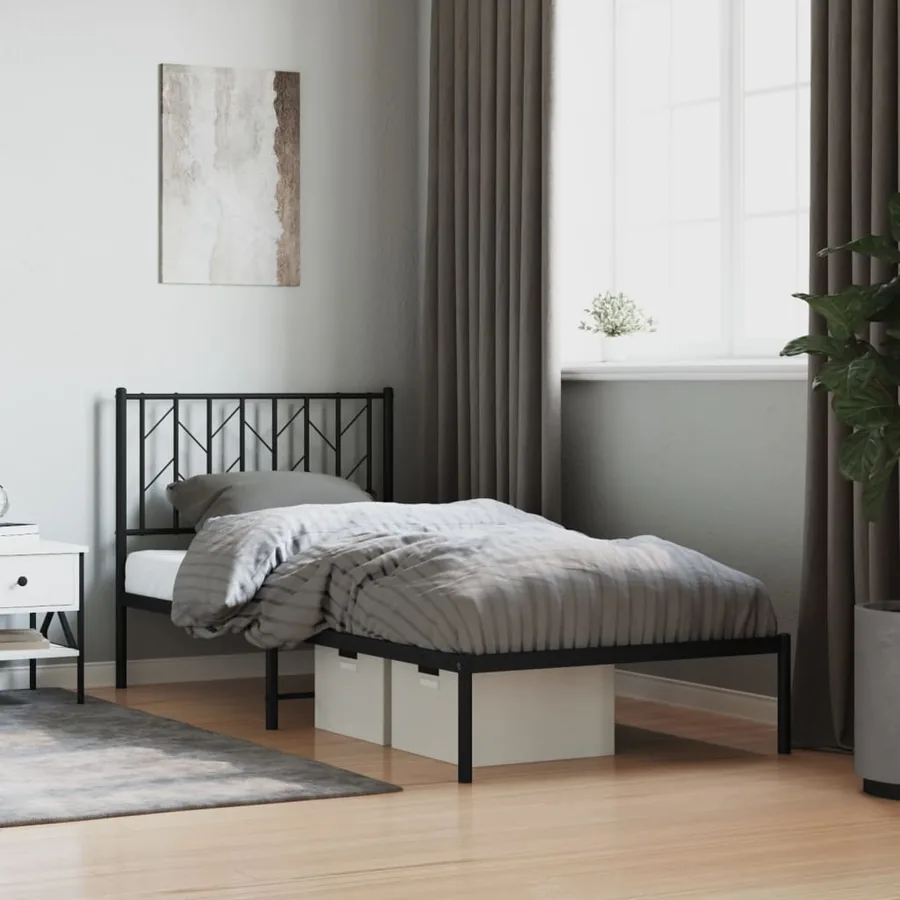 Cadre de lit métal sans matelas avec tête de lit noir 90x190 cm