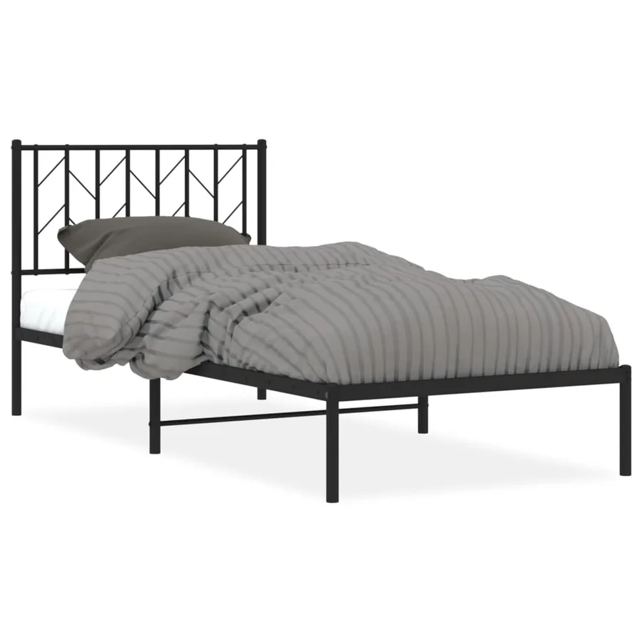 Cadre de lit métal sans matelas avec tête de lit noir 90x190 cm - 2