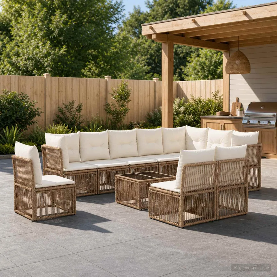 Ensemble de canapé de jardin 11 pcs Beige polyrotin