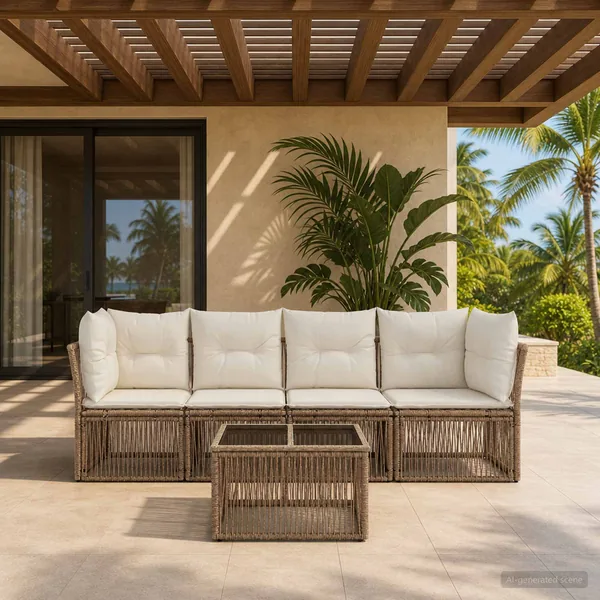 Ensemble de canapé de jardin 5 pcs Beige polyrotin