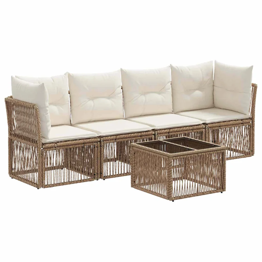 Ensemble de canapé de jardin 5 pcs Beige polyrotin - 2