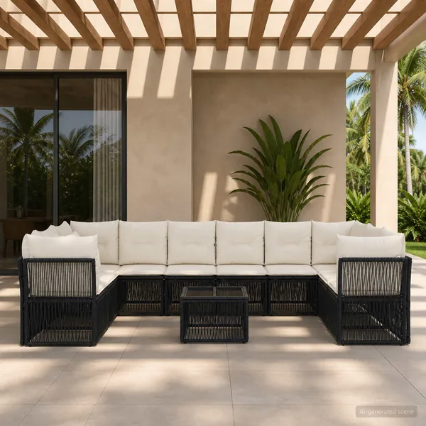 Ensemble de canapé de jardin 11 pcs Noir polyrotin