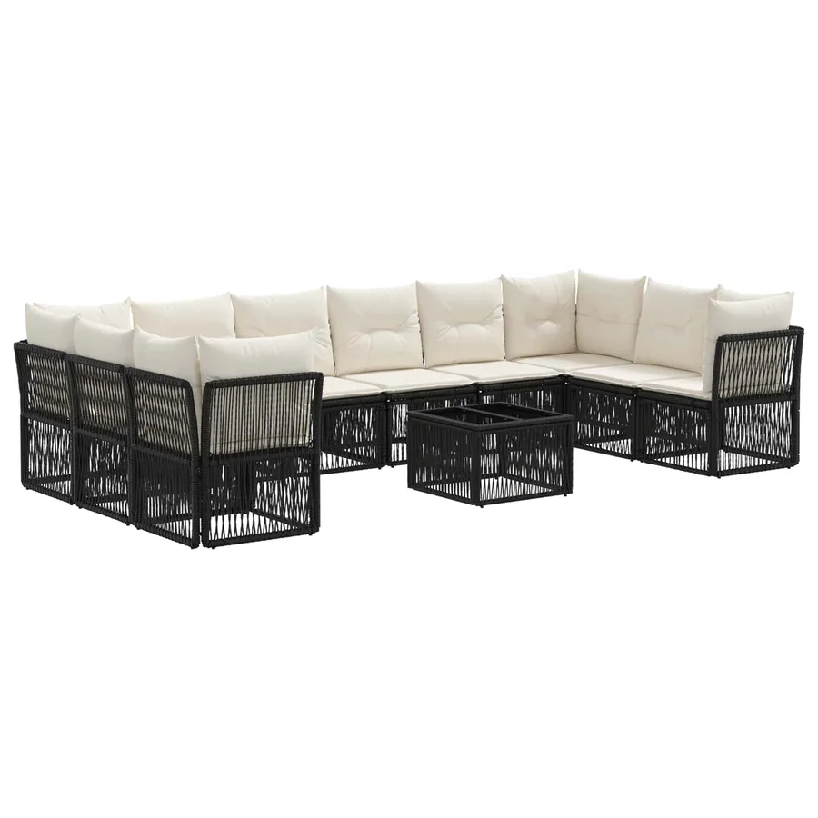 Ensemble de canapé de jardin 11 pcs Noir polyrotin - 2