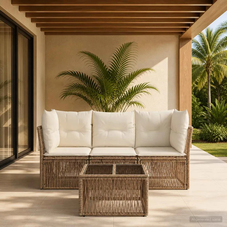 Ensemble de canapé de jardin 4 pcs Beige polyrotin