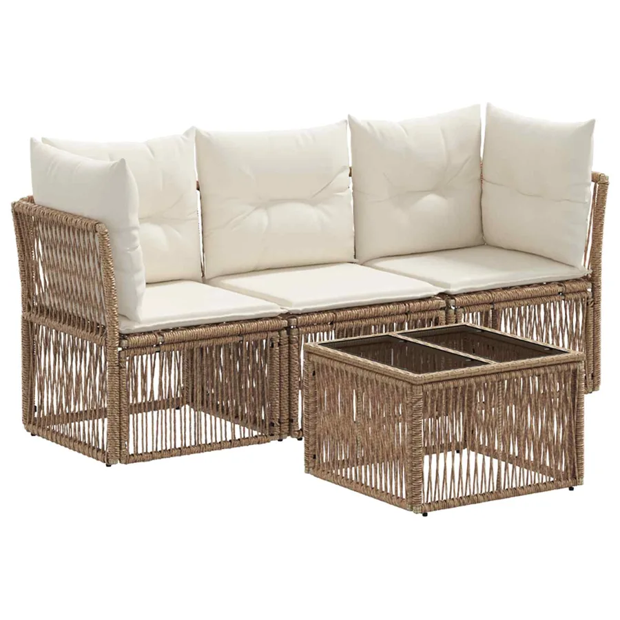 Ensemble de canapé de jardin 4 pcs Beige polyrotin - 2