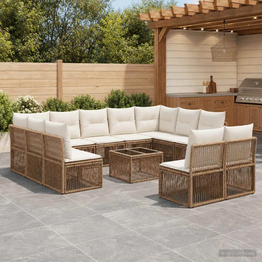 Ensemble de canapé de jardin 12 pcs Beige polyrotin