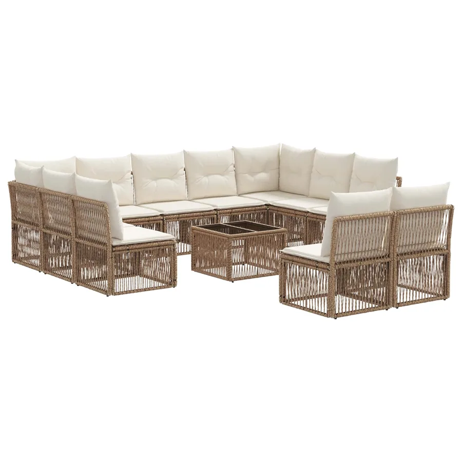 Ensemble de canapé de jardin 12 pcs Beige polyrotin - 2