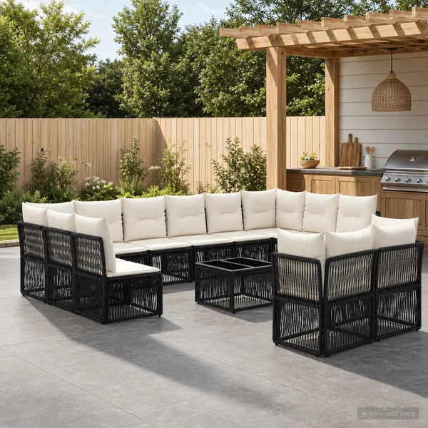 Ensemble de canapé de jardin 13 pcs Noir polyrotin