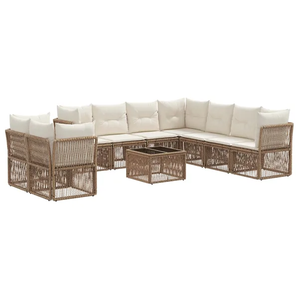 Ensemble de canapé de jardin 10 pcs Beige polyrotin