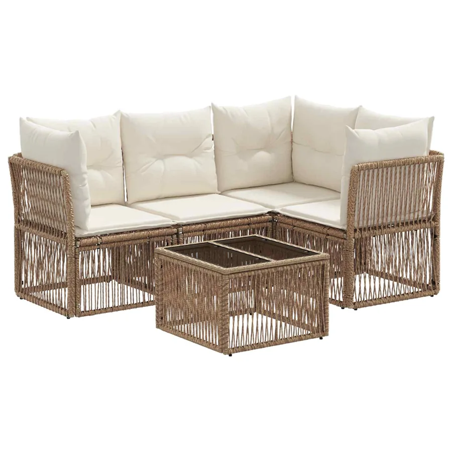 Ensemble de canapé de jardin 5 pcs Beige polyrotin