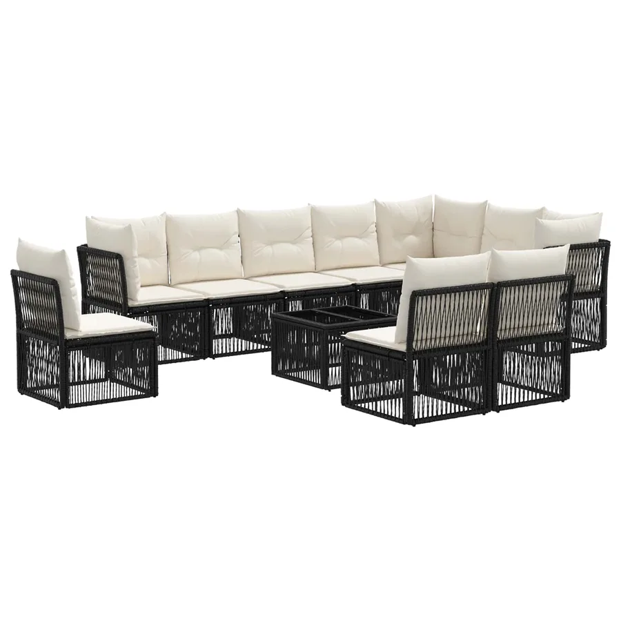 Ensemble de canapé de jardin 11 pcs Noir polyrotin - 2