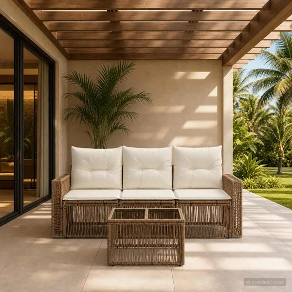 Ensemble de canapé de jardin 4 pcs Beige et blanc crème