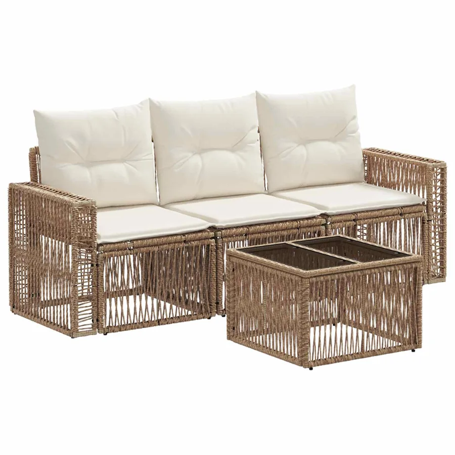 Ensemble de canapé de jardin 4 pcs Beige et blanc crème - 2