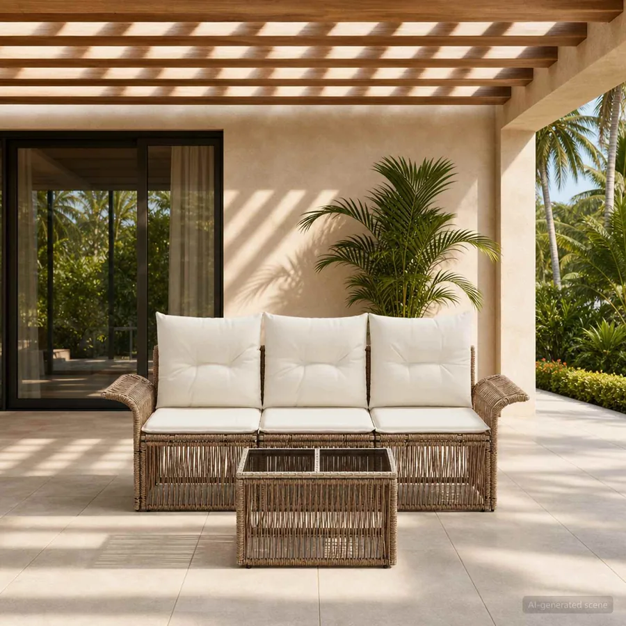 Ensemble de canapé de jardin 4 pcs Beige polyrotin