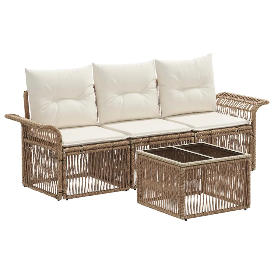Ensemble de canapé de jardin 4 pcs Beige polyrotin - 2