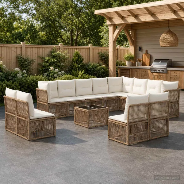 Ensemble de canapé de jardin 13 pcs Beige polyrotin