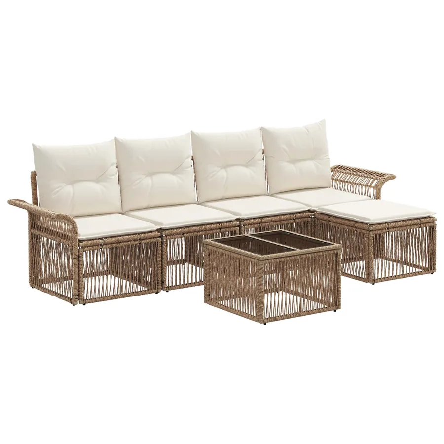 Ensemble de canapé de jardin 6 pcs Beige polyrotin - 2