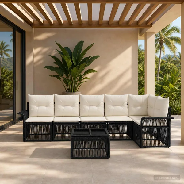 Ensemble de canapé de jardin 7 pcs Noir polyrotin